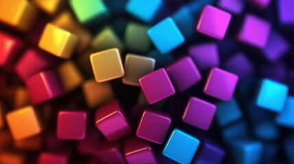 Poster - Colorful Abstract Background of 3D Cubes in Various Bright Shades Creating a Vibrant and Dynamic Visual Display Suitable for Creative Projects