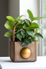 Poster - Handcrafted rustic wood planter box overflowing with a stunning verdant assortment of healthy vibrant houseplants set against a crisp minimalist white surface  The natural