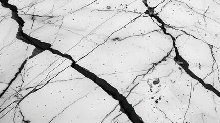 Poster - Black and white marble surface showing natural veins and cracks, highlighting textures and patterns found in stone during daylight