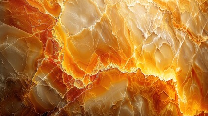 Poster - Natural onyx stone with warm orange and gold hues showcasing intricate patterns and textures in a stunning mineral formation
