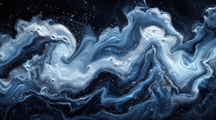Poster - Swirling blue and white abstract pattern resembling cosmic waves in dark space background captured in artistic expression