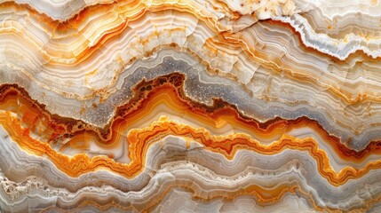 Poster - Stunning layers of natural agate rock showcasing vibrant orange and grey hues formed over countless years in a geological marvel