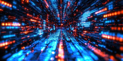 Poster - Abstract digital virtual city. Scanning city for hackers attack concept. Software developer, programming, binary computer code with technology and connection concept	
