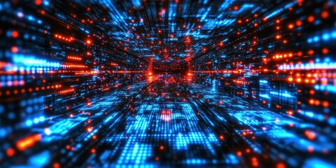 Poster - Abstract digital virtual city. Scanning city for hackers attack concept. Software developer, programming, binary computer code with technology and connection concept	
