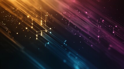 Poster - Beautiful abstract tech background on the theme of modern technology development. Bright neon colors and neural lines in space