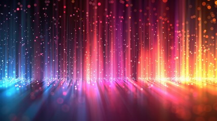 Poster - Colorful light rays and particles create a vibrant atmosphere with a blend of blue, pink, and orange hues in an artistic display