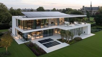 Poster - Luxurious Solar Powered Modern Home with Extensive Rooftop Panel System and Battery Bank A state of the art
