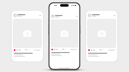 Poster - Social media carousel post template mockup. Mobile app interface with blank pictures, editable posts. Scroll frame pages, social media photography.
