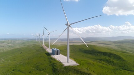 Poster - Towering wind turbines gracefully spinning and generating renewable electricity amidst a scenic landscape