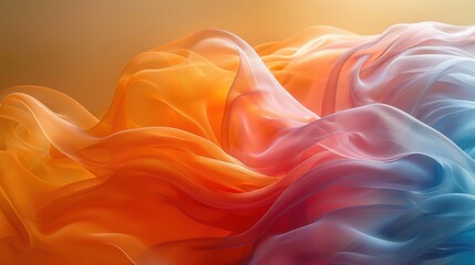 Aufkleber - colorful flowing fabric with orange and blue shades creating a smooth texture in a soft lighting env