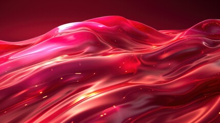 Poster - A vibrant abstract representation of flowing red fluid with glossy textures and smooth curves lit by dramatic lighting