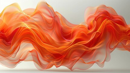 Poster - Ethereal wave of orange and red fabric billows gracefully, creating a dynamic visual effect in soft lighting