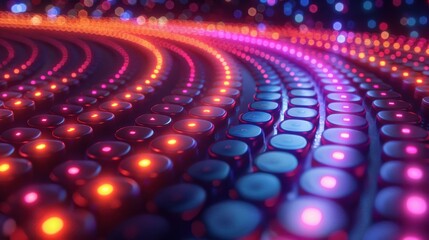 Poster - Vibrant array of colorful lights illuminating a circular pattern during a nighttime event in an urban setting