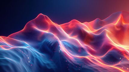 Poster - Abstract digital landscape with vibrant colors and waves in bright shades at night showcasing a futuristic aesthetic