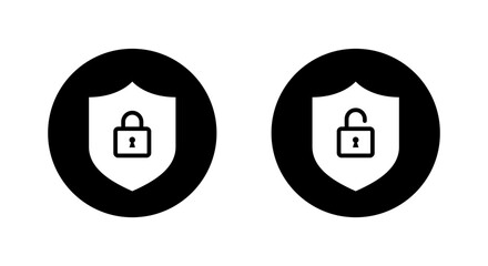 Fototapete - Lock and unlock with shield icon on black circle. Secure guard concept