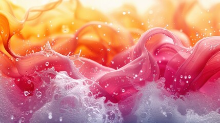 Poster - Vibrant swirls of orange and pink colors create a mesmerizing abstract background with bubbles and waves in bright light