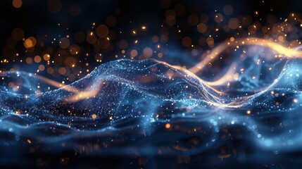Poster - Glowing waves of shimmering lights with blue and orange hues creating a magical atmosphere during a nighttime event