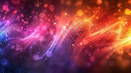 Poster - Colorful abstract design with flowing light trails and vibrant bokeh effects in hues of pink, purple, orange, and blue during evening hours