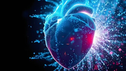Poster - A Captivating Visual of a Vigorous Heart Dissolving and Disappearing into Glowing Particles - Ideal for Wellness and Emotional Themes