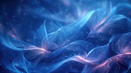 Poster - A stunning abstract wave of blue and purple hues creating a mystical atmosphere filled with soft light and sparkles during a serene evening setting