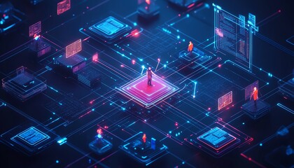 Aufkleber - Innovative business network representation, people linked across continents by digital pathways, global and futuristic appeal, AIinspired icons, vibrant colors, highdetail style