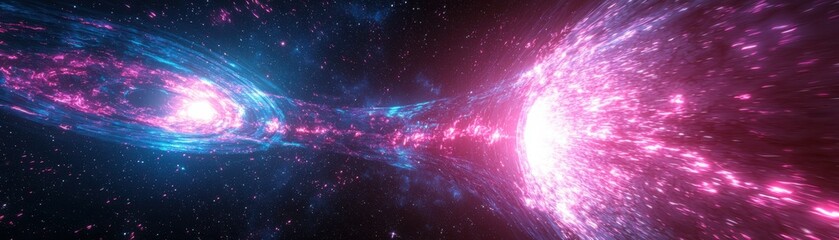 Poster - Cosmic velocity burst in neon blue and magenta outer space digital artwork sci-fi environment wide angle abstract concept