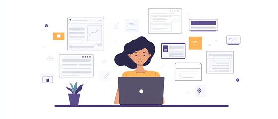 Leinwandbilder - Laptop user managing digital documents through an online system, icons and files floating around the screen, generative AIdriven interface