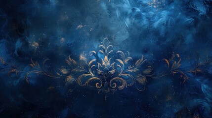 Poster - Elaborate blue and gold ornate design with intricate patterns creating a stunning abstract background for creative projects