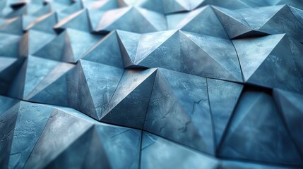 Poster - Abstract geometric pattern of blue and gray pyramids on a textured surface in a modern design setting