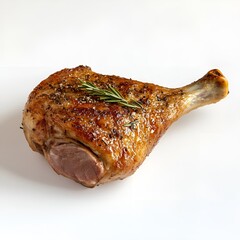 Wall Mural - Crispy roasted whole chicken on a white plate, ready for a delicious meal