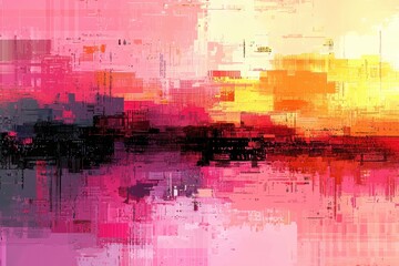 Poster - Exploration of digital chaos abstract pixels in a vibrant color spectrum digital art virtual space artistic perspective chaotic patterns