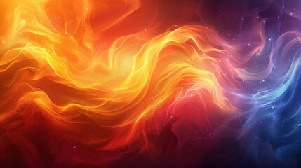 Poster - Vivid abstract swirl of orange and blue colors creating a dynamic flow in a cosmic background during a digital art representation