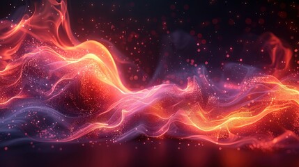 Poster - Dynamic orange and blue abstract waves with glowing particles flowing through a dark background showcasing vibrant movement and energy