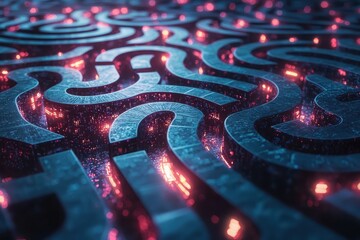 Poster - Exploring the digital maze landscape a neon geometry journey through synthwave aesthetics