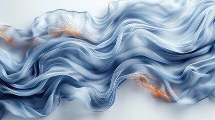Aufkleber - Flowing blue and orange silk fabric draped gracefully on a smooth surface, highlighting texture and movement in soft light