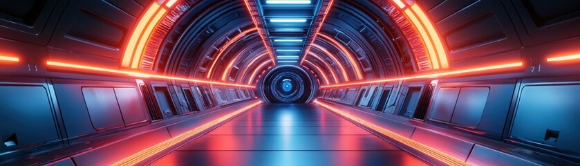 Poster - Exploring a digital space tunnel with luminous energy lines sci-fi environment conceptual artwork futuristic viewpoint