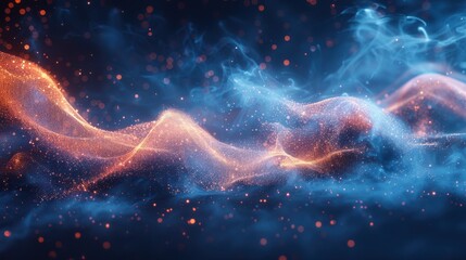 Poster - Vibrant swirling patterns of blue and orange light create an abstract digital art display during a creative evening session