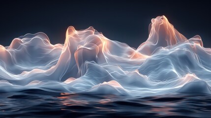 Poster - Ethereal ocean waves glow with soft light creating a mesmerizing vista at dusk over a calm sea