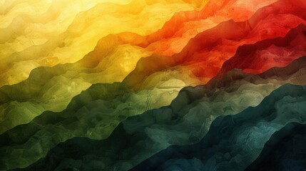 Poster - Colorful abstract landscape with flowing waves in shades of yellow, red, green, and blue during a vibrant artistic interpretation