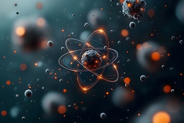 Poster - Captivating Molecular Visualization A mesmerizing depiction of the building blocks of matter with swirling subatomic particles and glowing energy fields