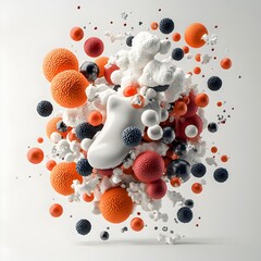 Poster - An abstract and visually striking 3D rendered collage that creatively incorporates elements related to insulin production  such as pancreatic cells  glucose molecules  and insulin receptors