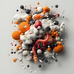 Poster - This captivating 3D rendered presents an collage that visualizes the complex and fascinating processes involved in insulin production within the human body