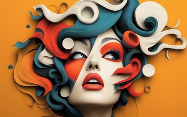 Poster - Retro Pop Art Portrait of Vibrant Expressive Woman with Stylized Whimsical Facial Features and a Neon Infused Playful Aesthetic Reminiscent of 1960s Underground Comics
