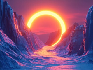 Poster - Visualizing the event horizon in neon colors a cosmic journey through space and time