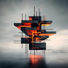 Poster - Mesmerizing Molecular Manifestation A Brutalist Interpretation of Scientific Discovery Showcasing the Elegant Angular Forms and Pulsating