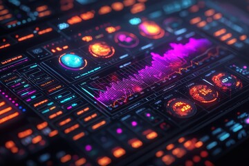 Poster - Transforming financial data visualization neon market graphs in a digital workspace for insightful analysis