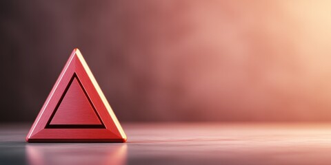 Poster - A vibrant red triangle rests on a smooth surface, illuminated by warm light, creating an artistic and minimalistic composition.