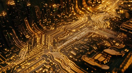 Poster - Close-up of a circuit board with glowing pathways and intricate connections.