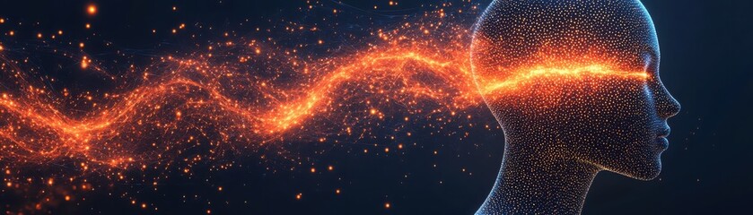 Poster - Exploring the future of technology abstract human head with flowing data visuals in a digital environment