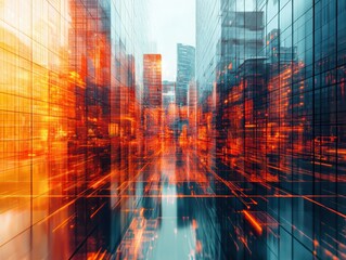 Poster - Transformative business strategies futuristic urban setting reflective glass architecture digital environment elevated perspective innovation and technology vision